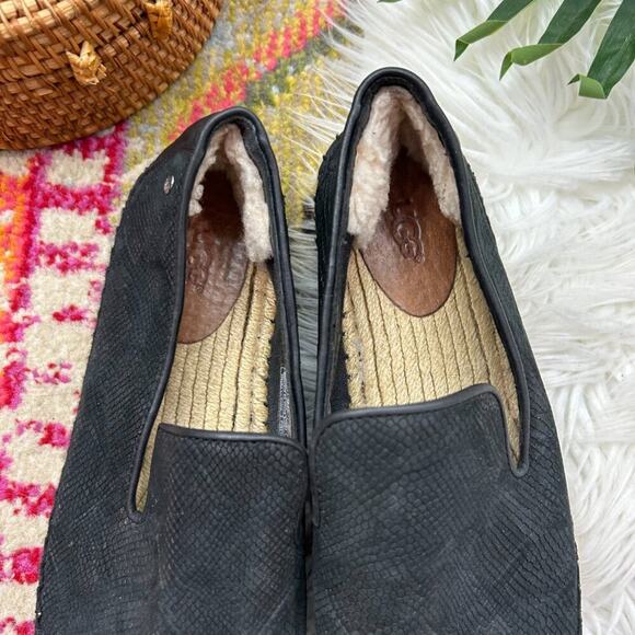 UGG Neutral Black Fleece Leather Sandrinne II Snake Espadrille Loafer 10 1015804 - Picture 4 of 9